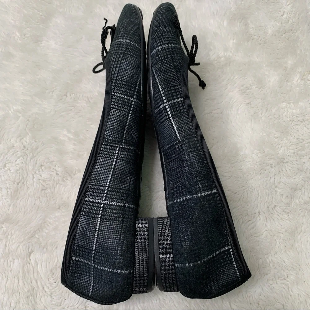 Pretty Ballerinas Women's Black Plaid Bow Ballet Slip On Flats Shoes Size 39